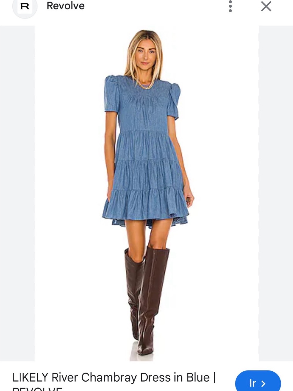 REVOLVE Likely River Tiered Chambray Mini Dress in Blue